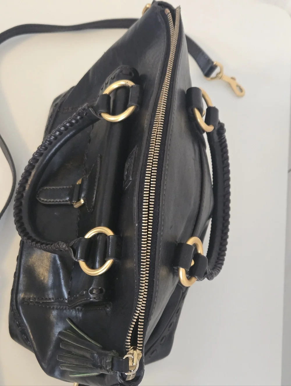 Dooney & Bourke Black Leather Shoulder Satchel with Gold Hardware - Picture 5 of 16